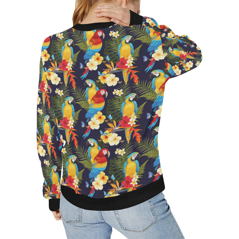 Colorful parrot flower pattern Women's Crew Neck Sweatshirt