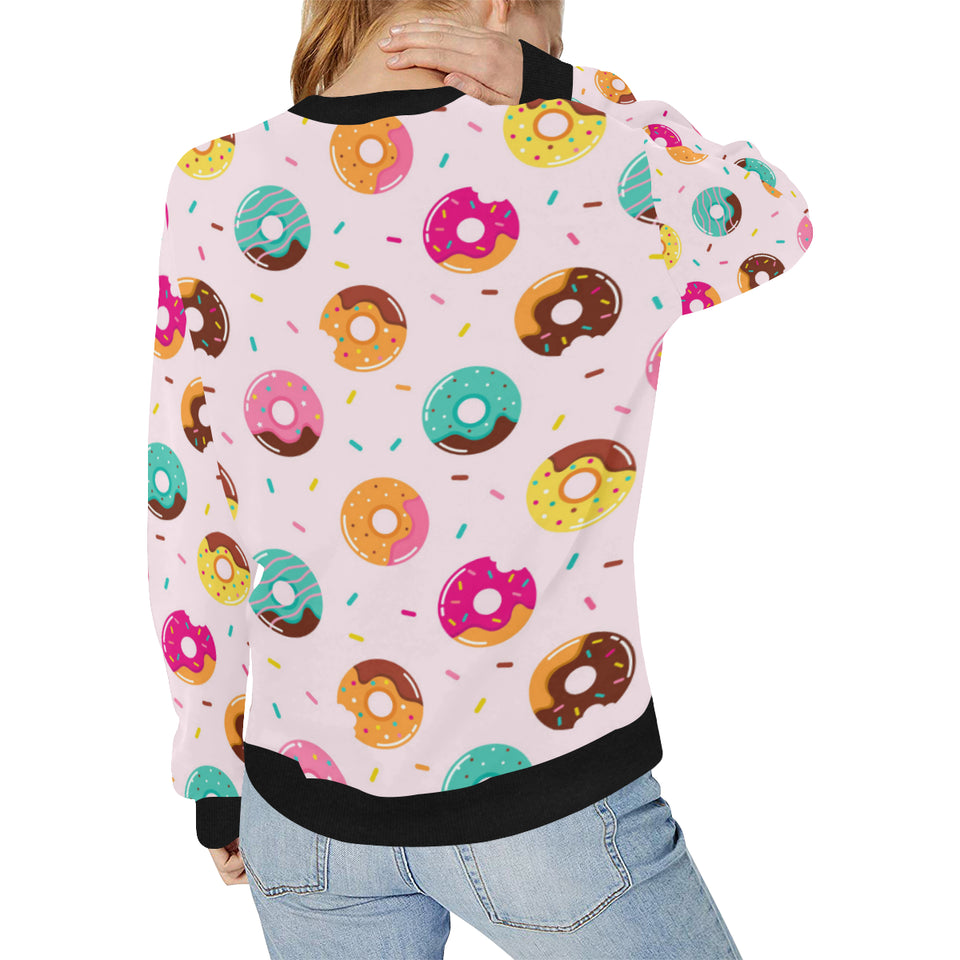 Donut pattern glaze pink background Women's Crew Neck Sweatshirt