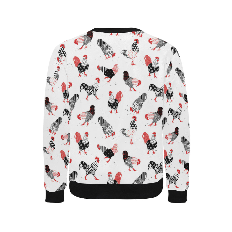 Cool rooster chicken cock floral ornament backgrou Men's Crew Neck Sweatshirt