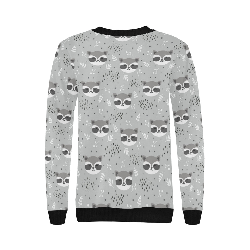 Cute raccoons leaves dot Women's Crew Neck Sweatshirt