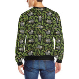 Cute sloths tropical palm leaves black background Men's Crew Neck Sweatshirt