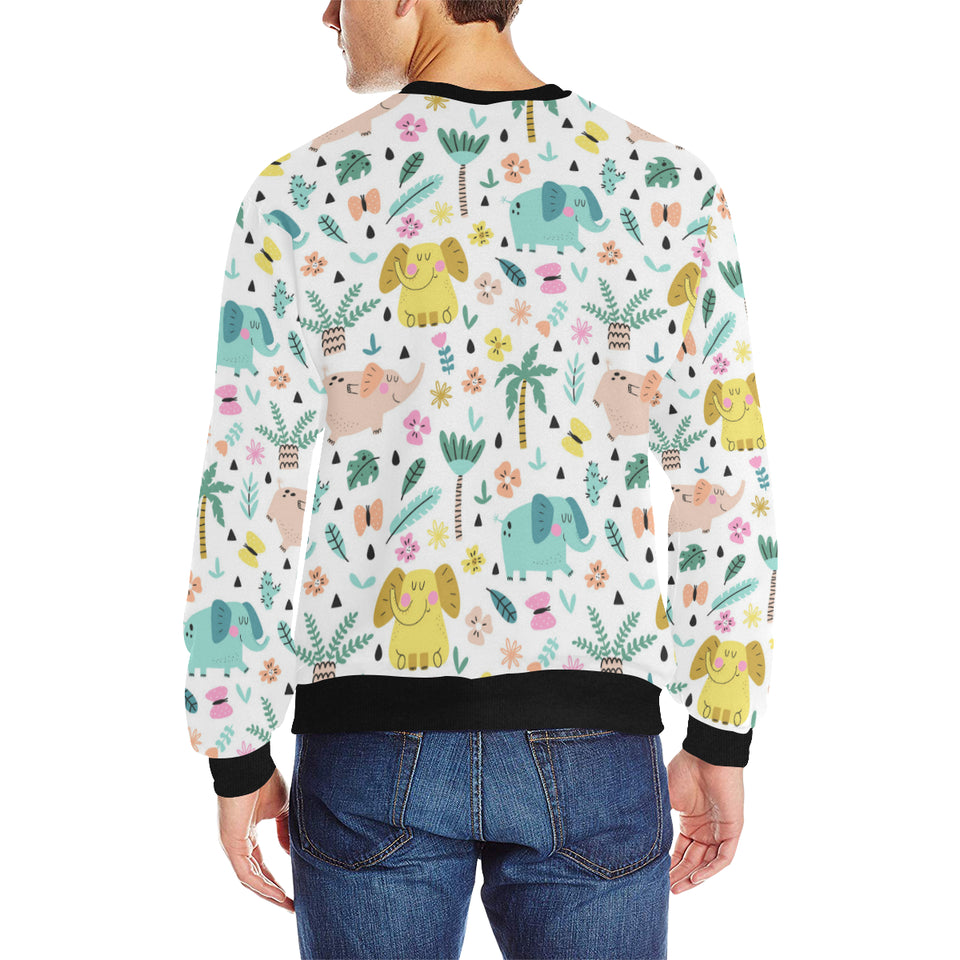 Cute elephants palm tree flower butterfly pattern Men's Crew Neck Sweatshirt