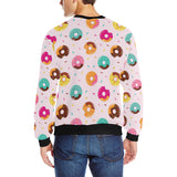 Donut pattern glaze pink background Men's Crew Neck Sweatshirt