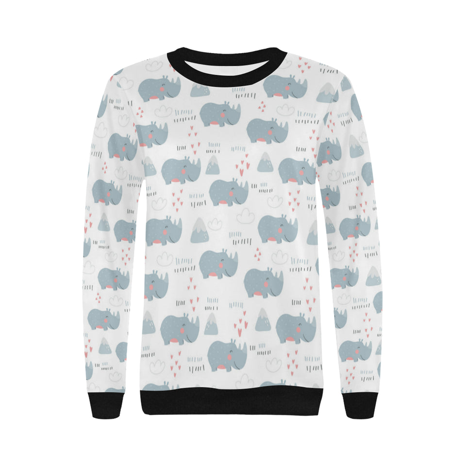 cute rhino heart pattern Women's Crew Neck Sweatshirt