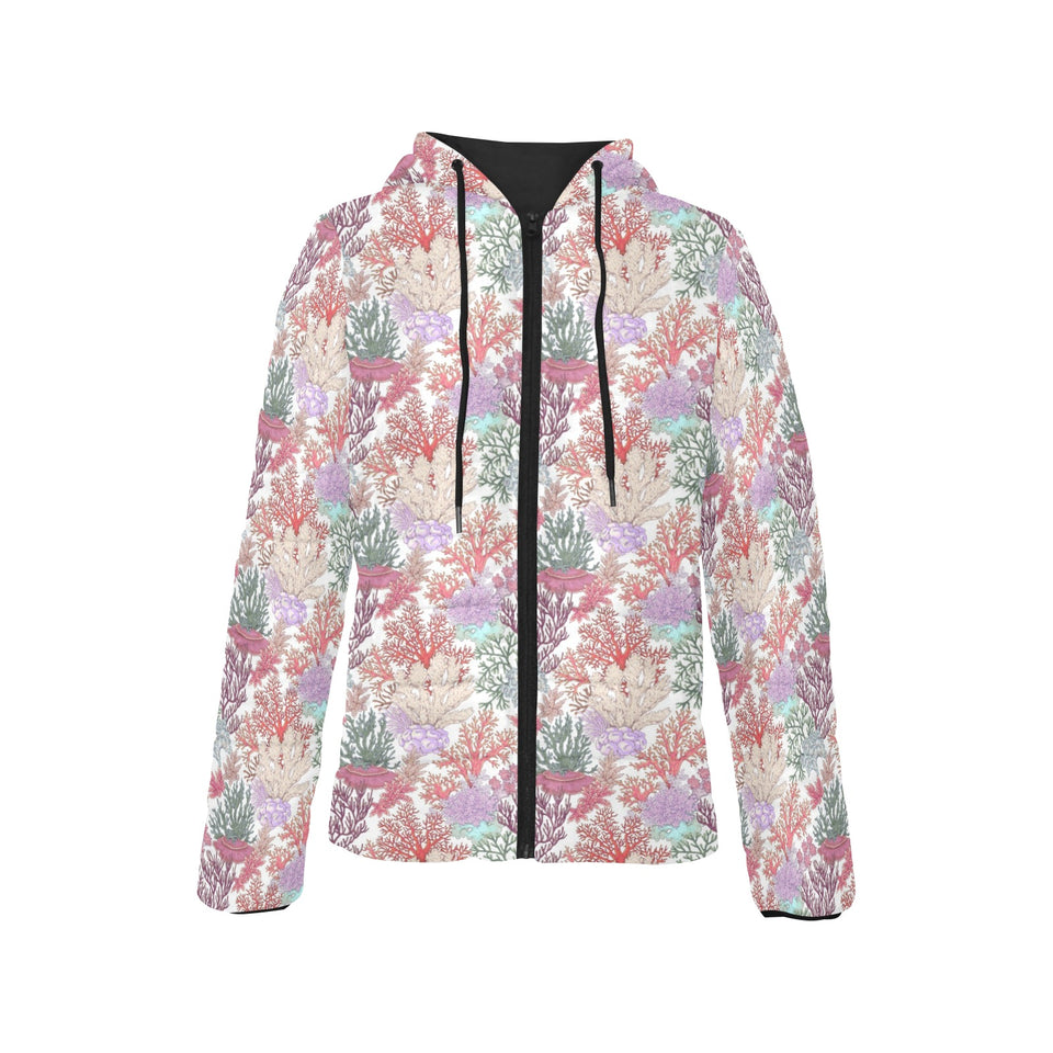 Coral Reef Pattern Print Design 03 Women's Padded Hooded Jacket
