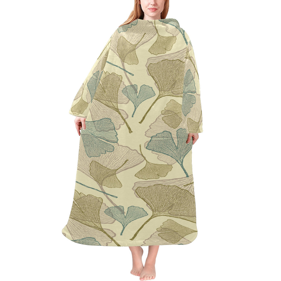 Ginkgo leaves design pattern Blanket Robe with Sleeves