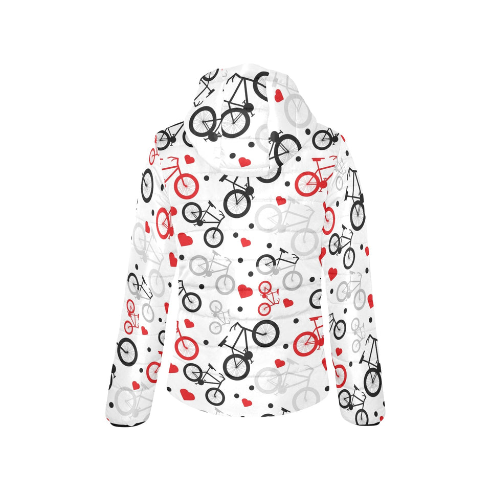 Bicycle Pattern Print Design 04 Women's Padded Hooded Jacket