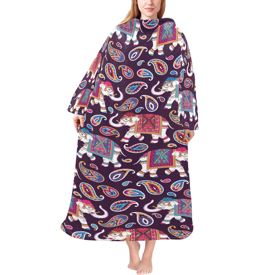 Elephant indian style ornament pattern Blanket Robe with Sleeves