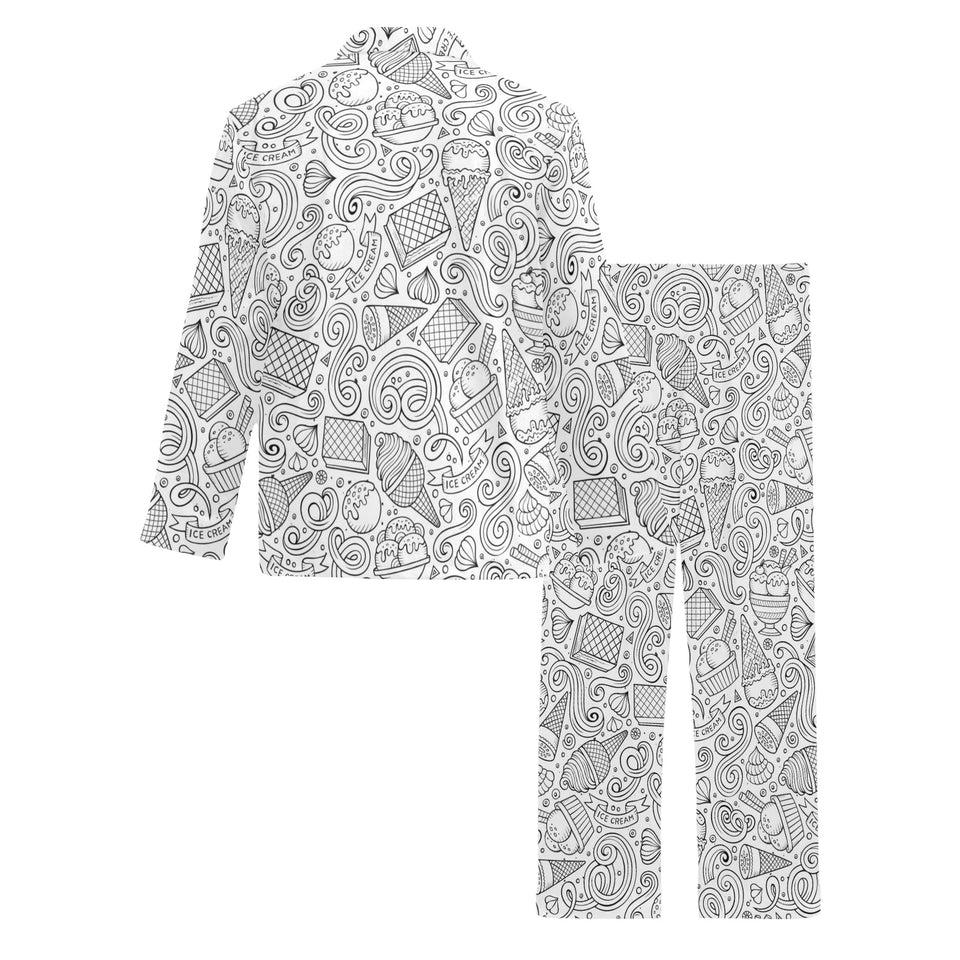 Cartoon hand drawn ice cream black white Men's Long Pajama Set