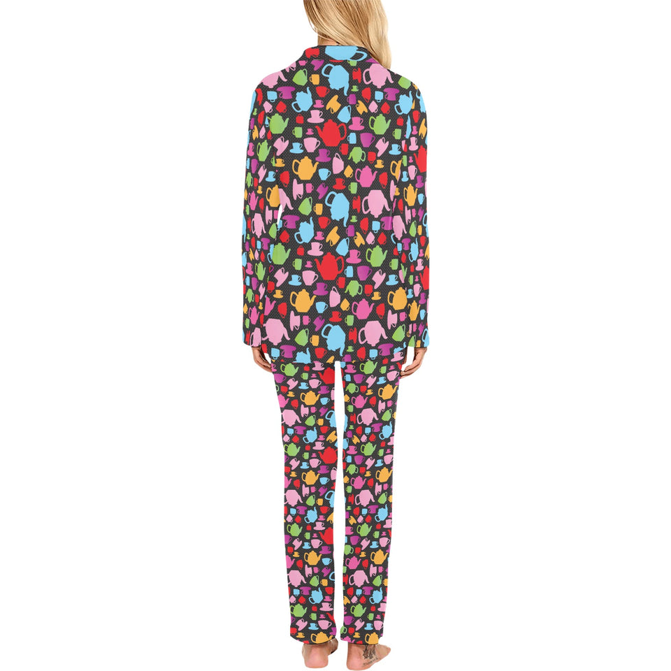 Tea pots Pattern Print Design 01 Women's Long Pajama Set