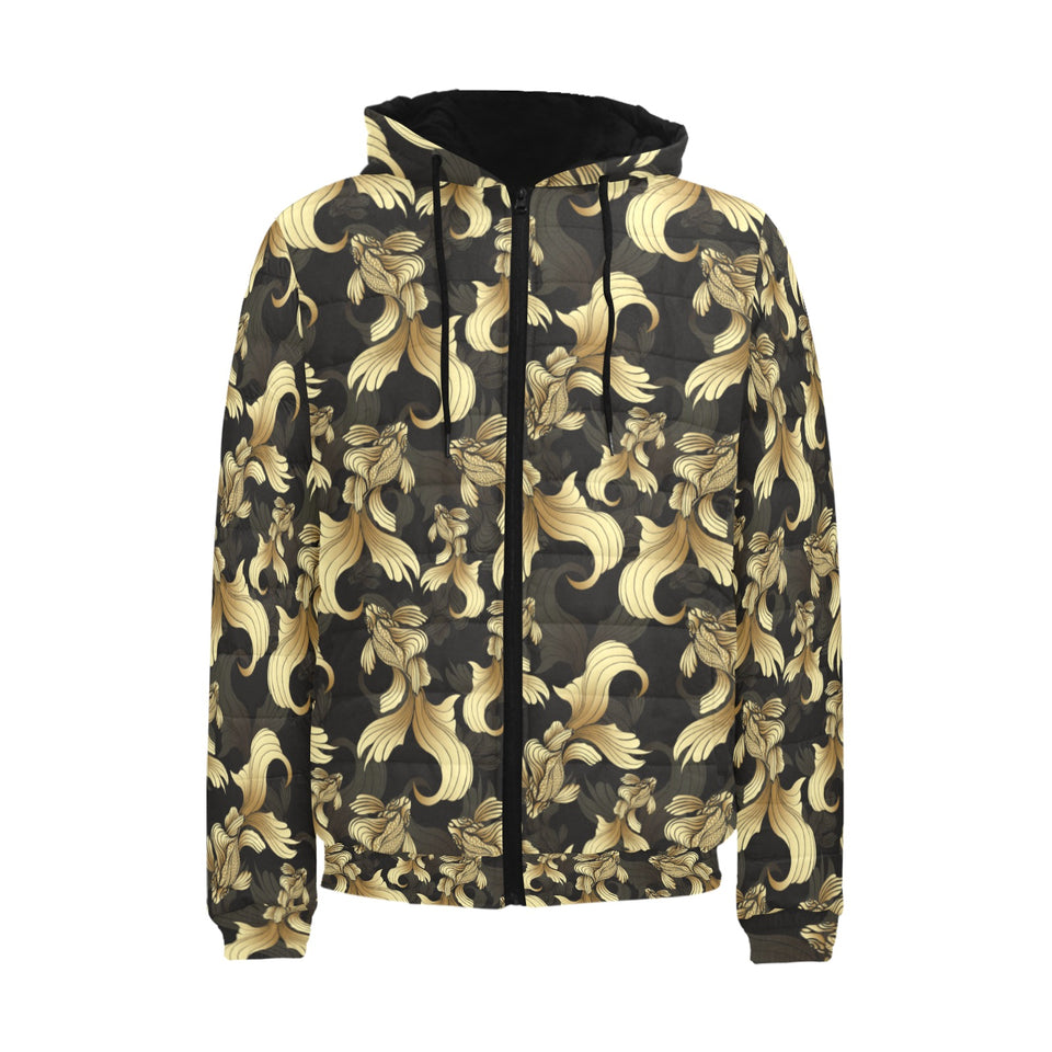 Goldfish Pattern Print Design 01 Men's Padded Hooded Jacket