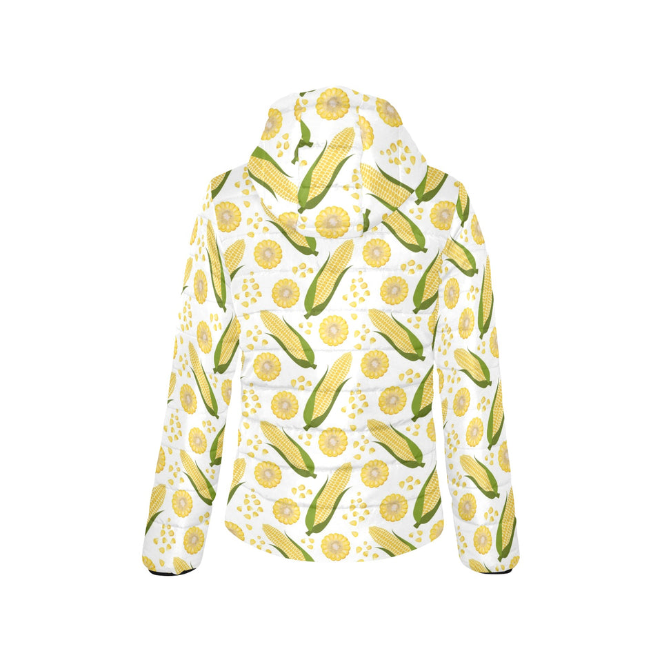 Corn Pattern Print Design 05 Women's Padded Hooded Jacket