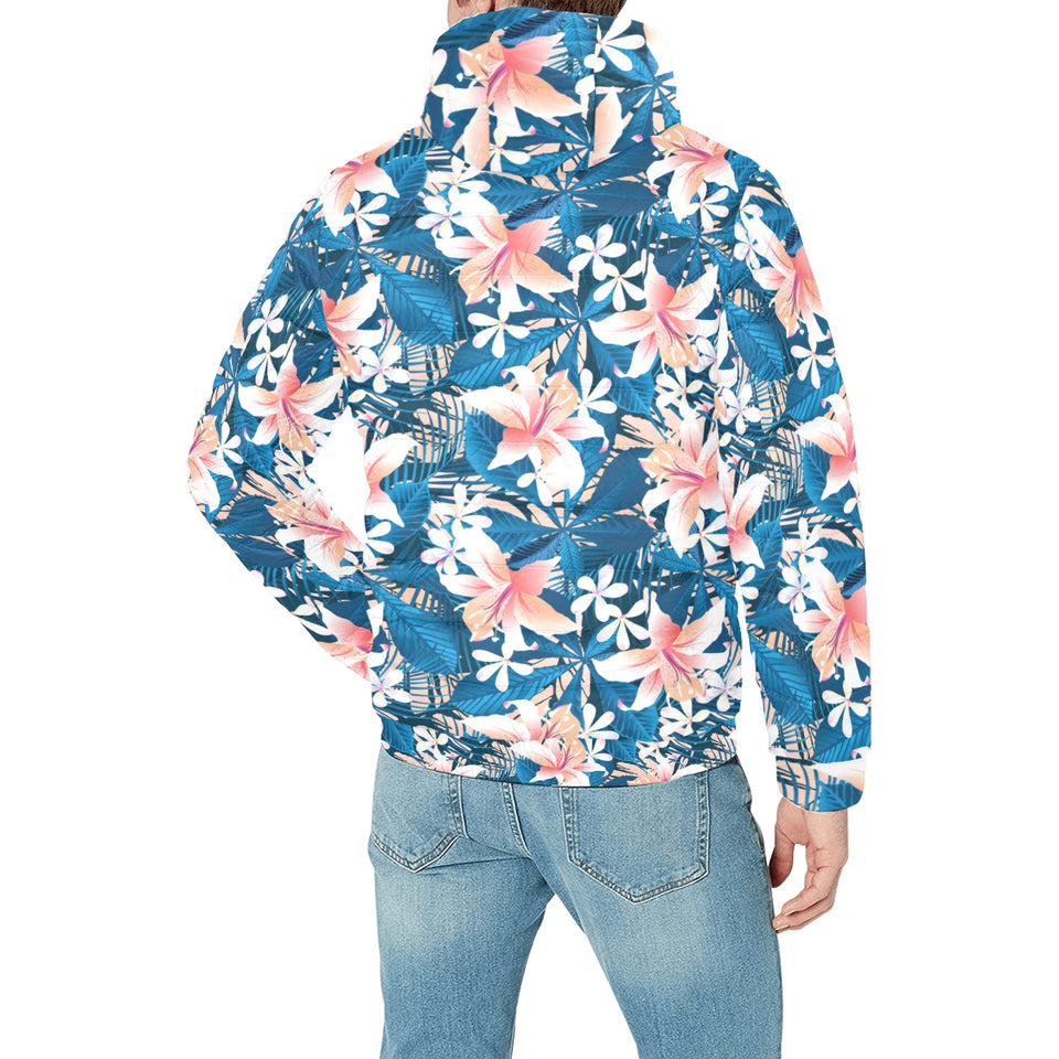 Hibiscus Pattern Print Design 02 Men's Padded Hooded Jacket