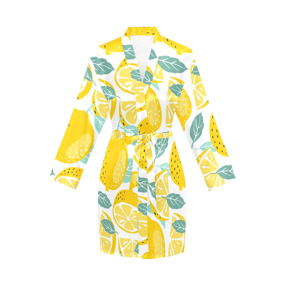 lemon design pattern Women's Long Sleeve Belted Night Robe