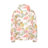 Pink flamingo birds pineapples hibiscus flower pat Kids' Boys' Girls' Padded Hooded Jacket