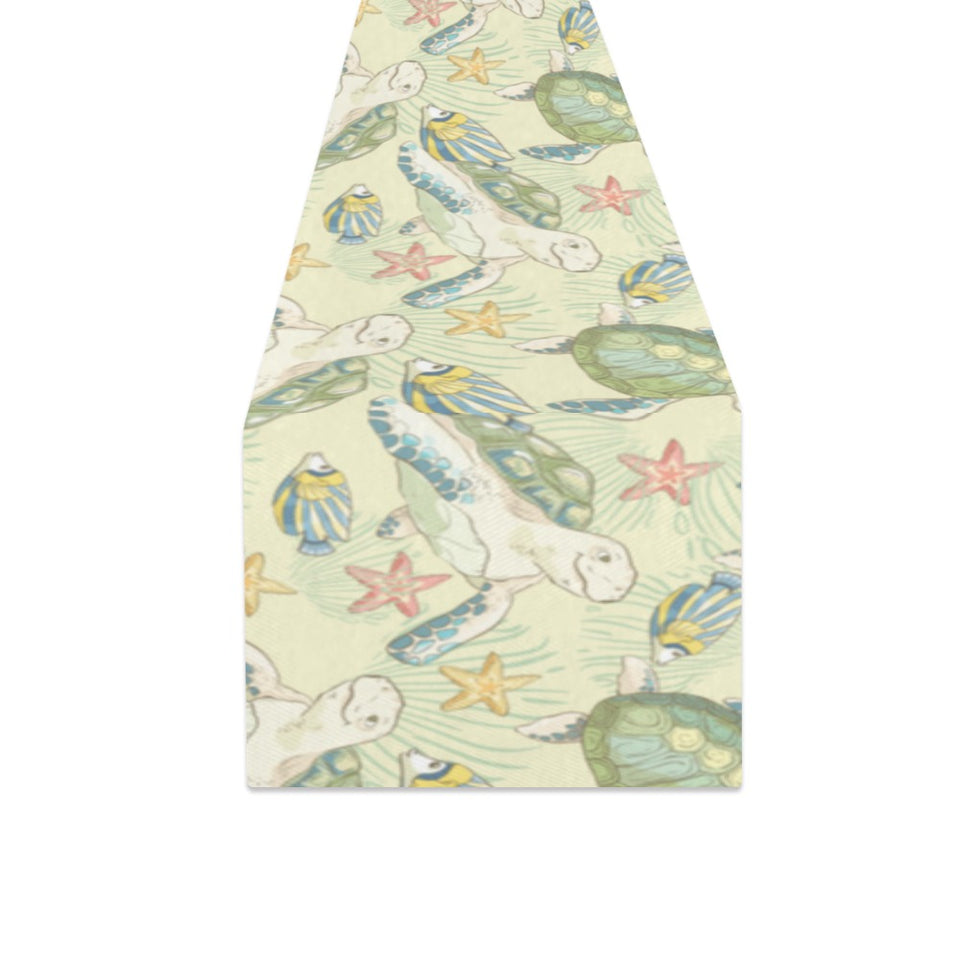 Hand drawn sea turtle fish pattern Table Runner