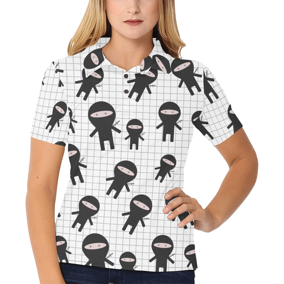 Ninja pattern plaid background Women's All Over Print Polo Shirt