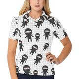 Ninja pattern plaid background Women's All Over Print Polo Shirt