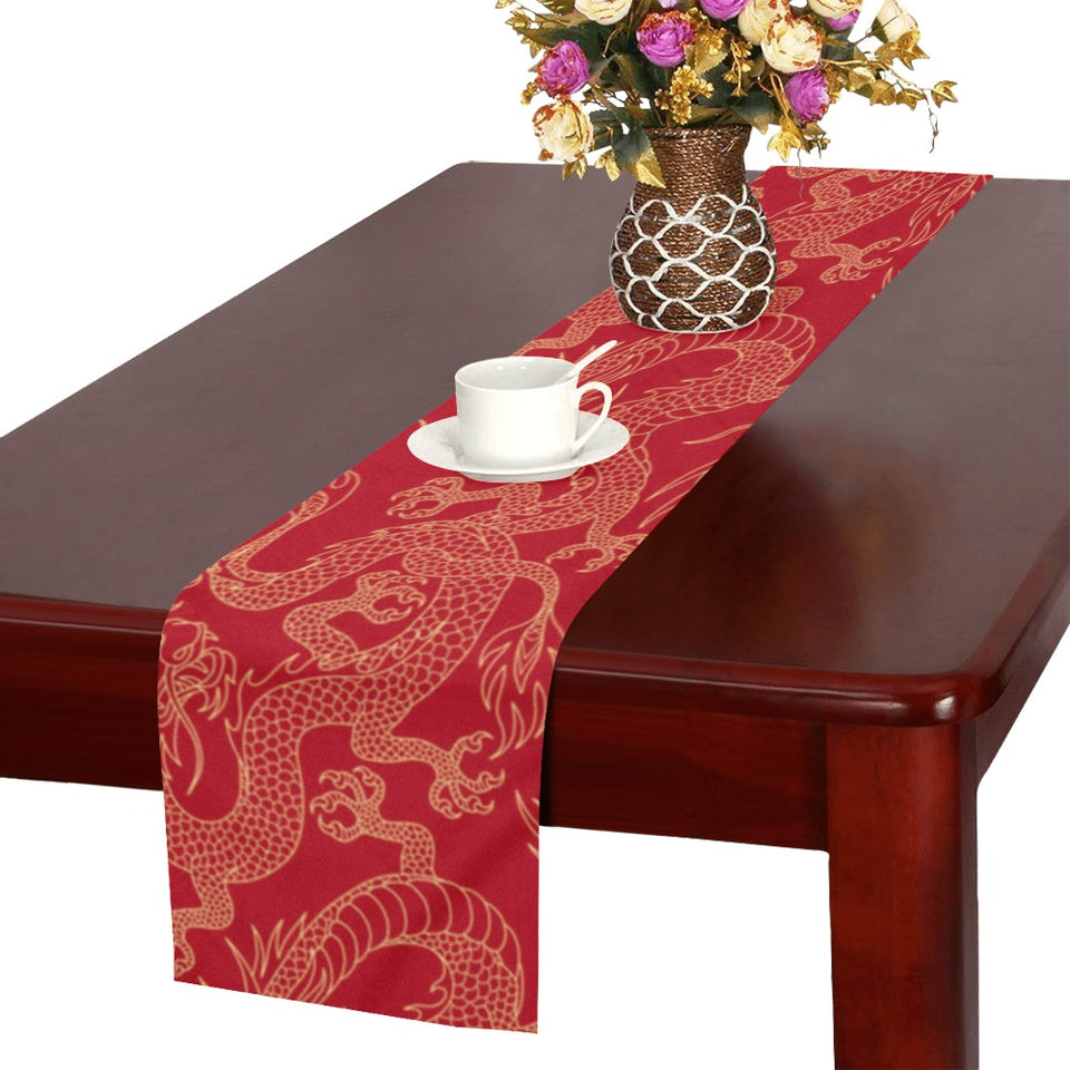 Gold dragons red background Table Runner