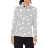 Heart pattern gray background Women's Long Sleeve Polo Shirt