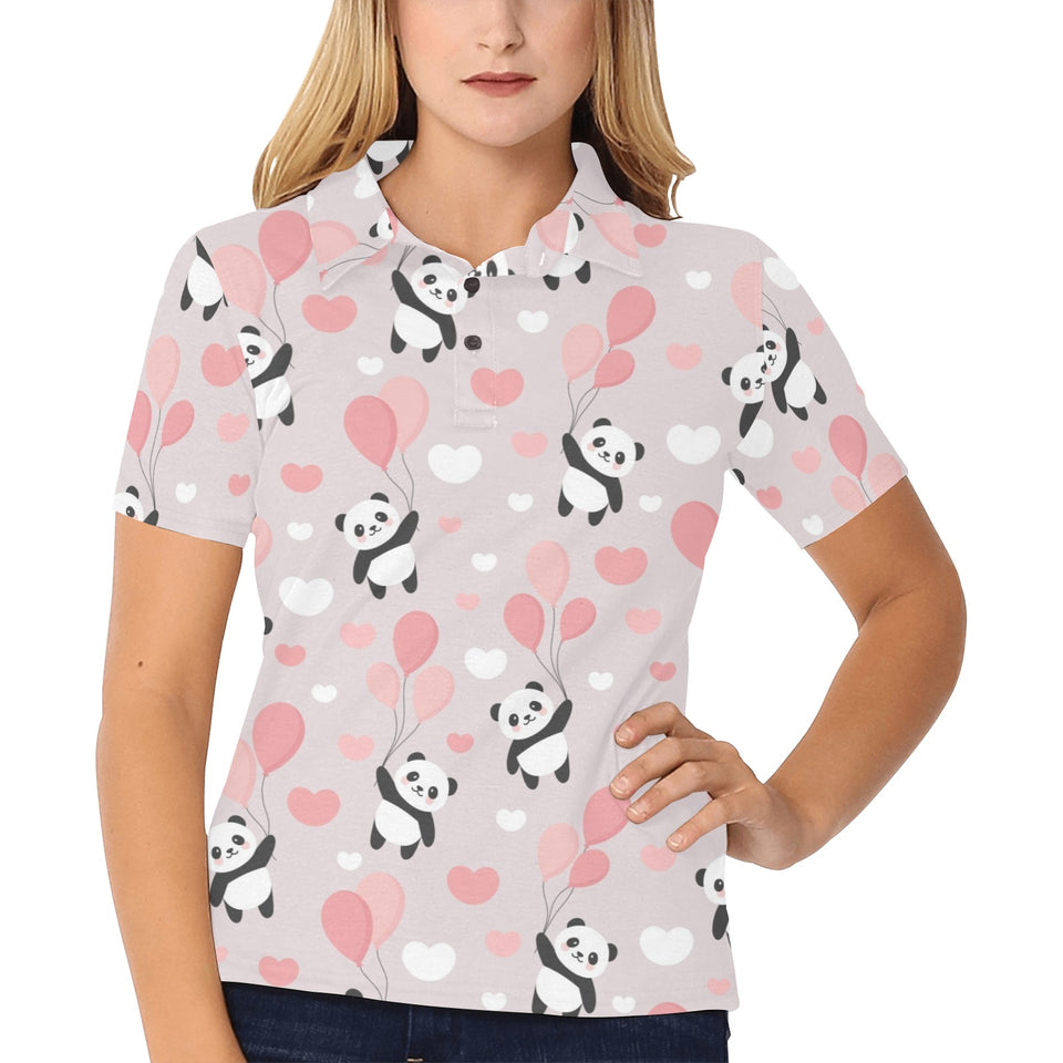 Cute panda ballon heart pattern Women's All Over Print Polo Shirt