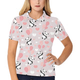 Cute panda ballon heart pattern Women's All Over Print Polo Shirt