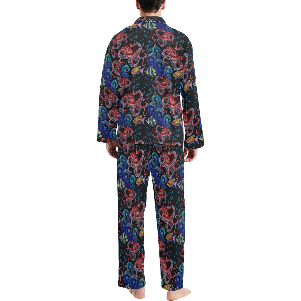 Octopus sea wave tropical fishe pattern Men's Long Pajama Set