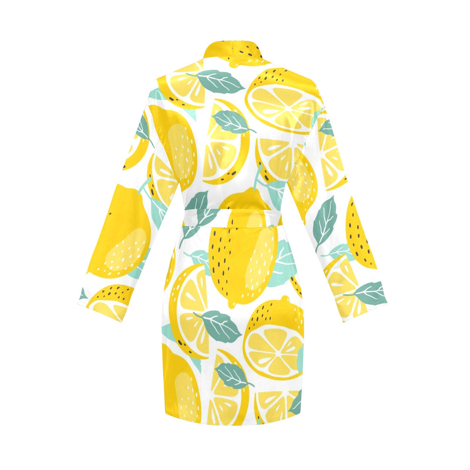 lemon design pattern Women's Long Sleeve Belted Night Robe
