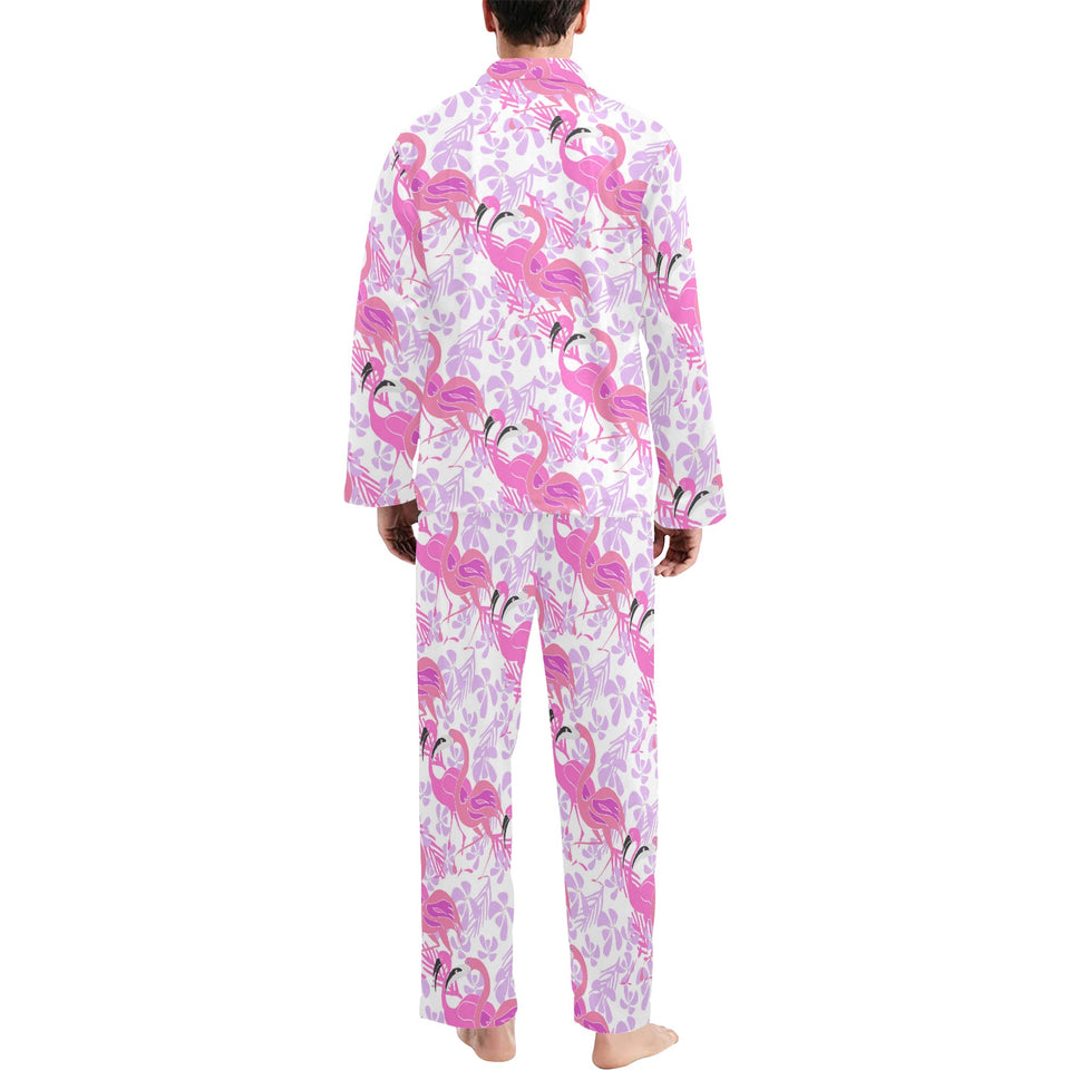 Pink flamingo flower pattern Men's Long Pajama Set