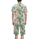 Toucan tropical green jungle palm pattern Men's V-Neck Short Pajama Set