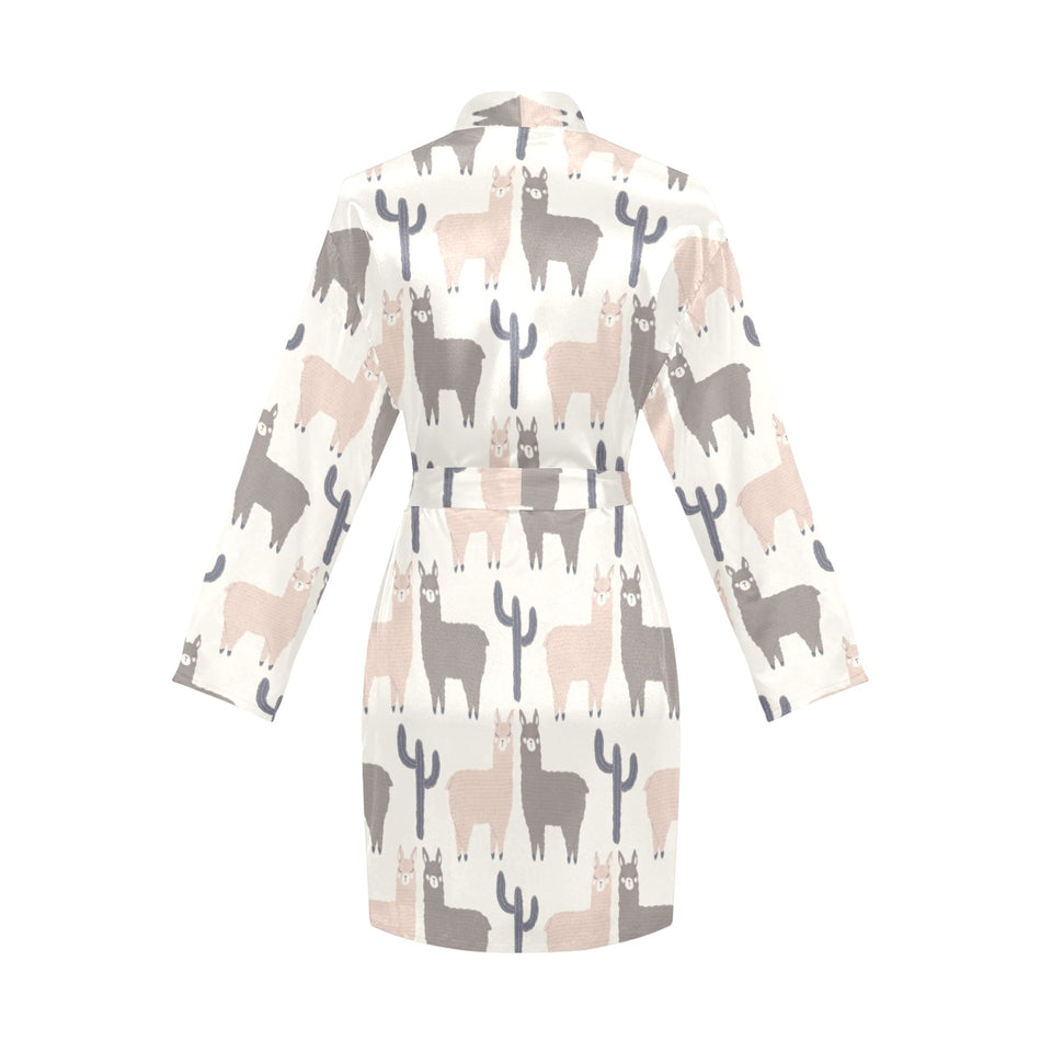 Llama Alpaca pattern Women's Long Sleeve Belted Night Robe