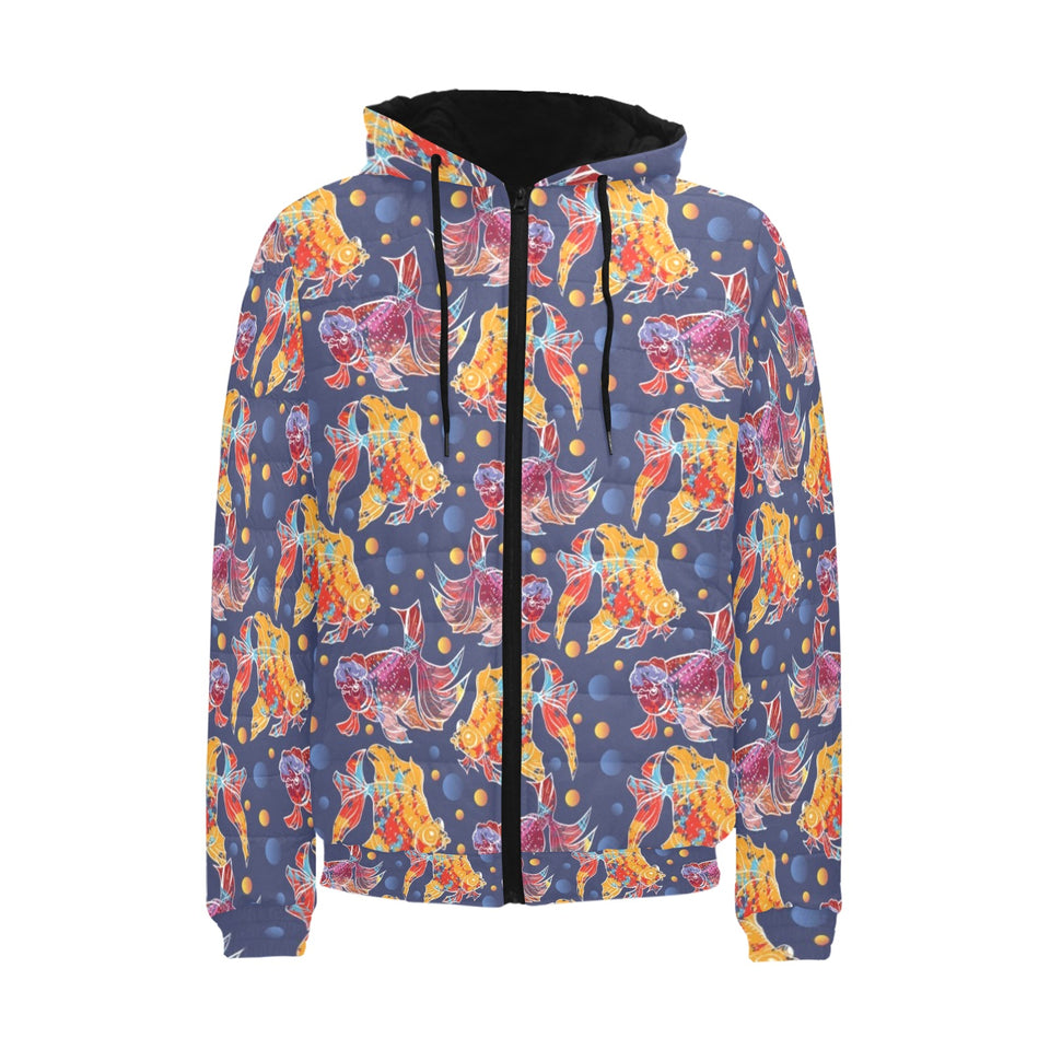 Goldfish Pattern Print Design 05 Men's Padded Hooded Jacket