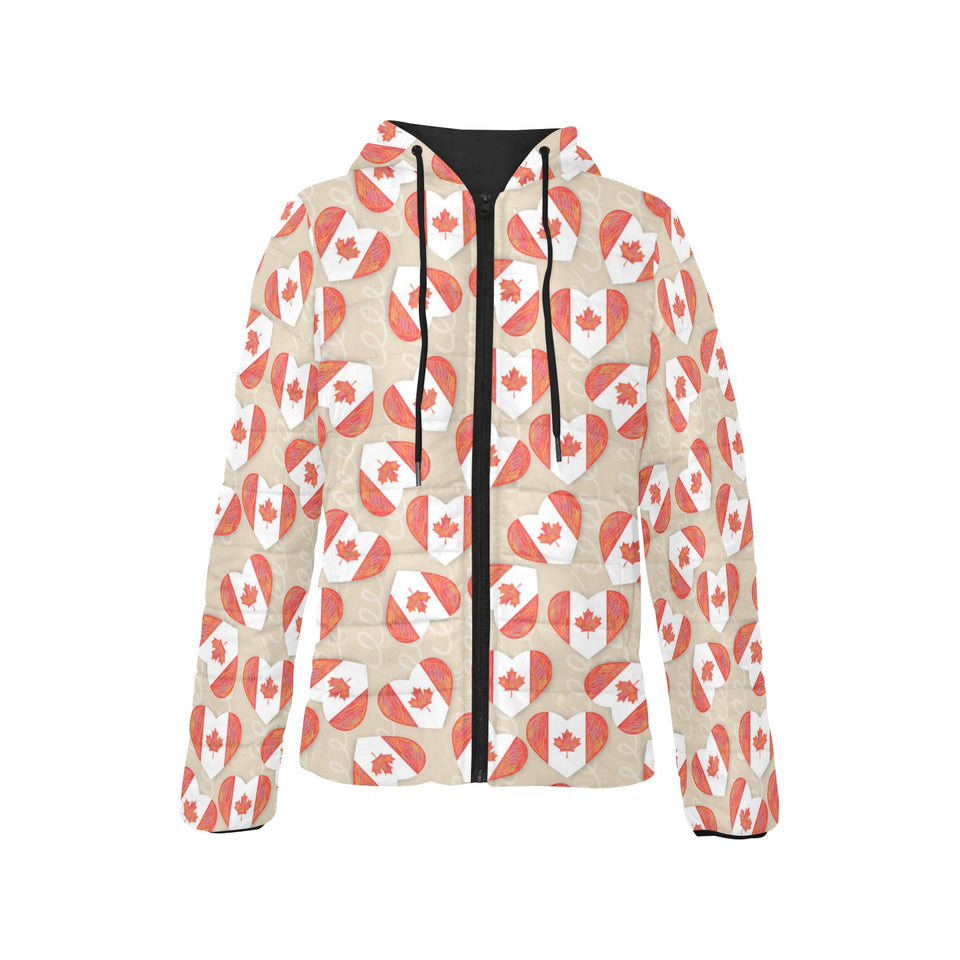 Canada Pattern Print Design 01 Women's Padded Hooded Jacket