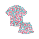 3D sakura cherry blossom pattern Kids' Boys' Girls' V-Neck Short Pajama Set