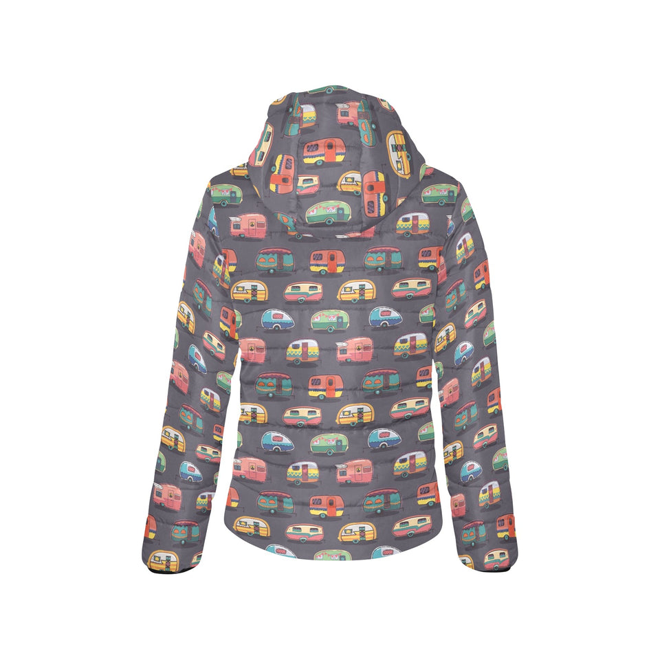 Camper Van Pattern Print Design 02 Women's Padded Hooded Jacket