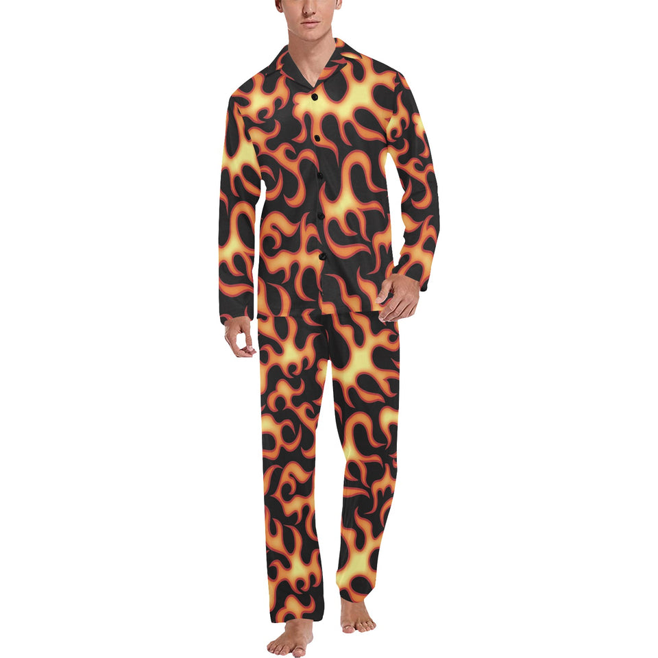 Fire flame dark pattern Men's Long Pajama Set