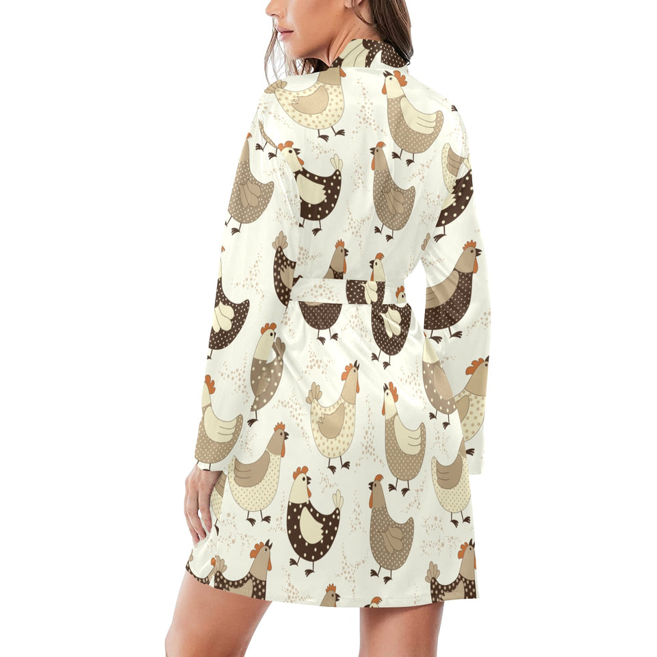 Cute rooster chicken cock Women's Long Sleeve Belted Night Robe
