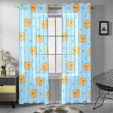 Brown cute pomeranian blue blackground Gauze Curtain