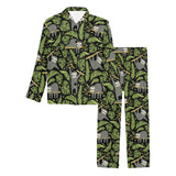 Cute sloths tropical palm leaves black background Men's Long Pajama Set