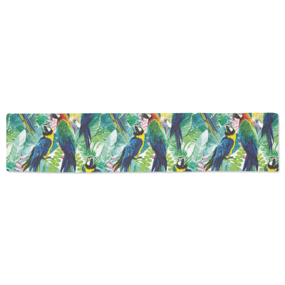 Colorful parrot exotic flower leaves Table Runner