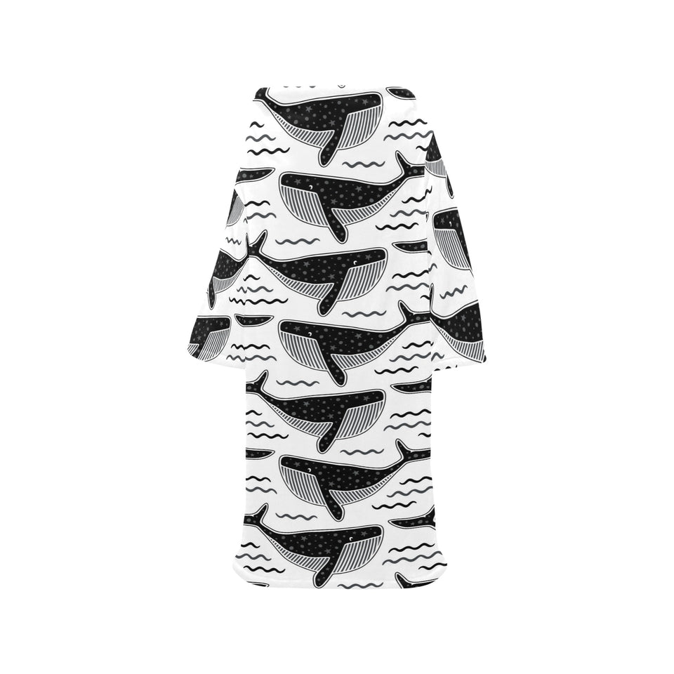 Black whale pattern Blanket Robe with Sleeves