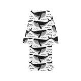 Black whale pattern Blanket Robe with Sleeves