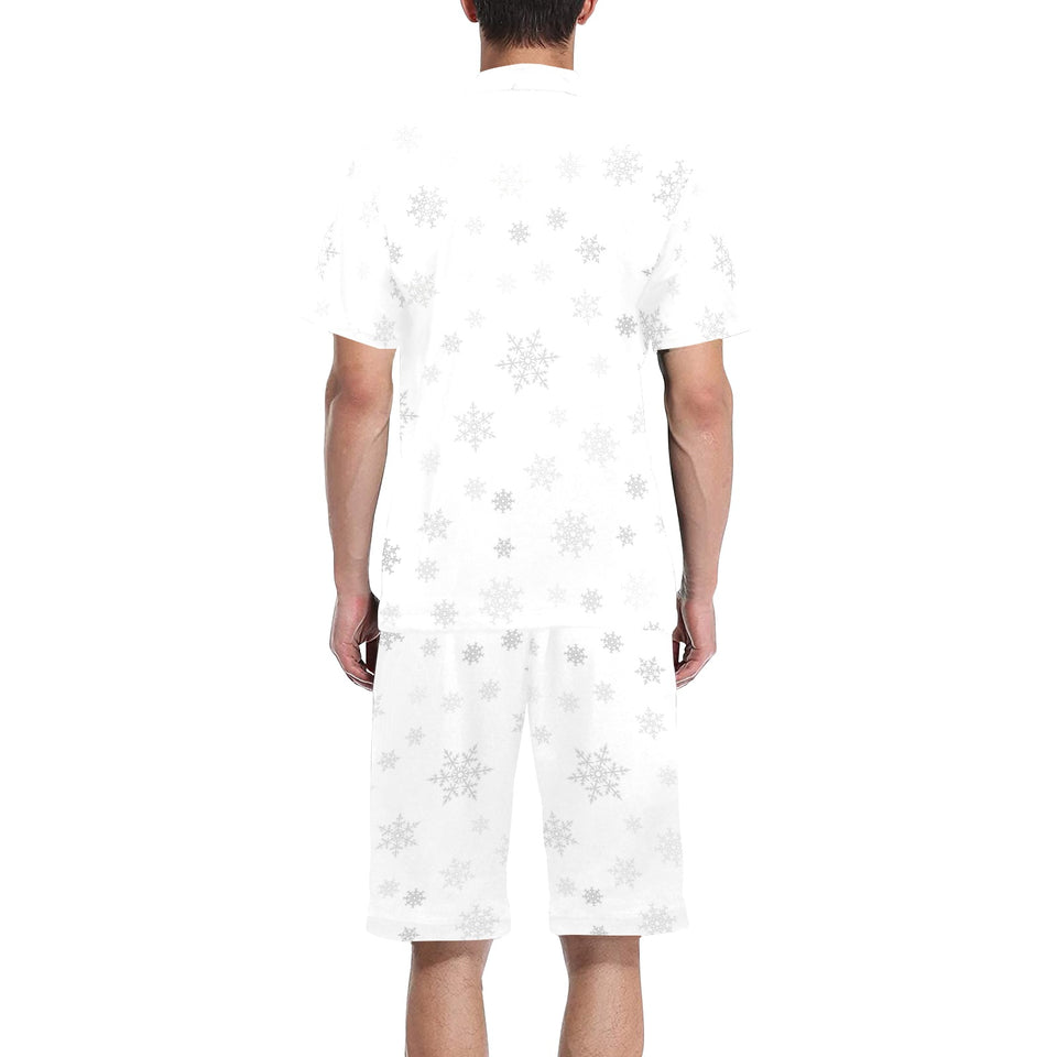 Snowflake pattern white background Men's V-Neck Short Pajama Set