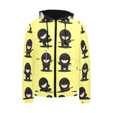 Cute ninja yellow background Men's Padded Hooded Jacket