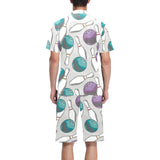 Bowling ball and pin gray background Men's V-Neck Short Pajama Set