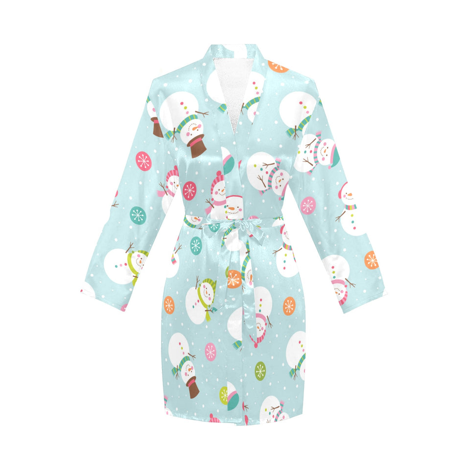 Cute snowman snowflake pattern Women's Long Sleeve Belted Night Robe