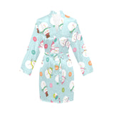 Cute snowman snowflake pattern Women's Long Sleeve Belted Night Robe