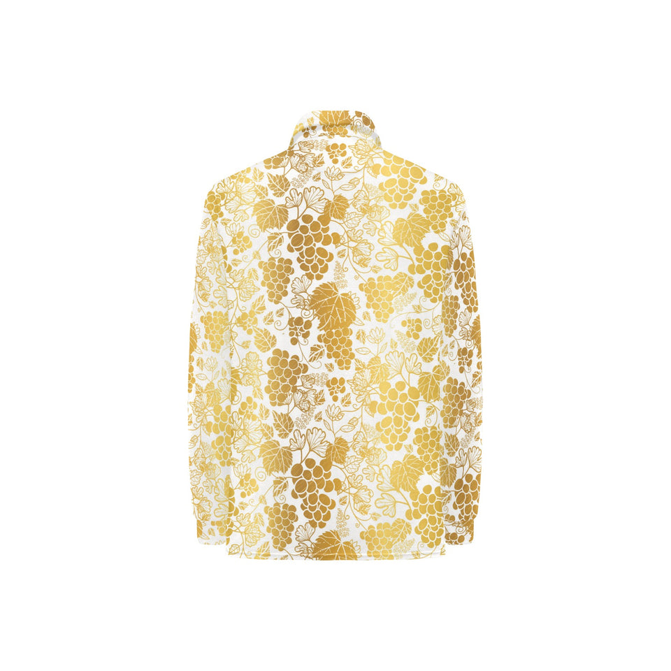 Gold grape pattern Women's Long Sleeve Polo Shirt
