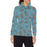 Sea otters pattern Women's Long Sleeve Polo Shirt