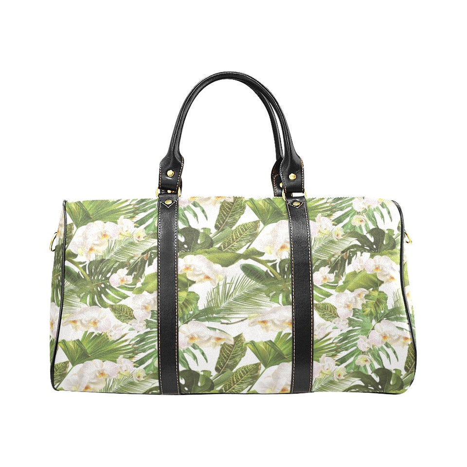 White orchid flower tropical leaves pattern Travel Bag